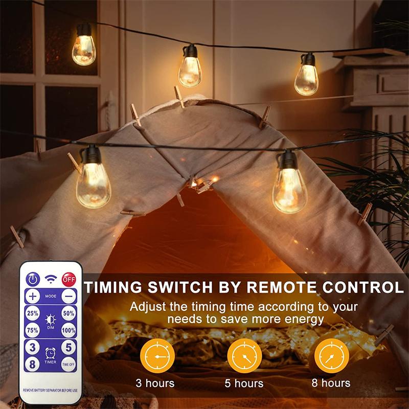 50ft 20 Bulbs Solar Outdoor Lights S14 Fairy String Light Christmas Garland Waterproof Edison LED Light Patio Garden Party Decor