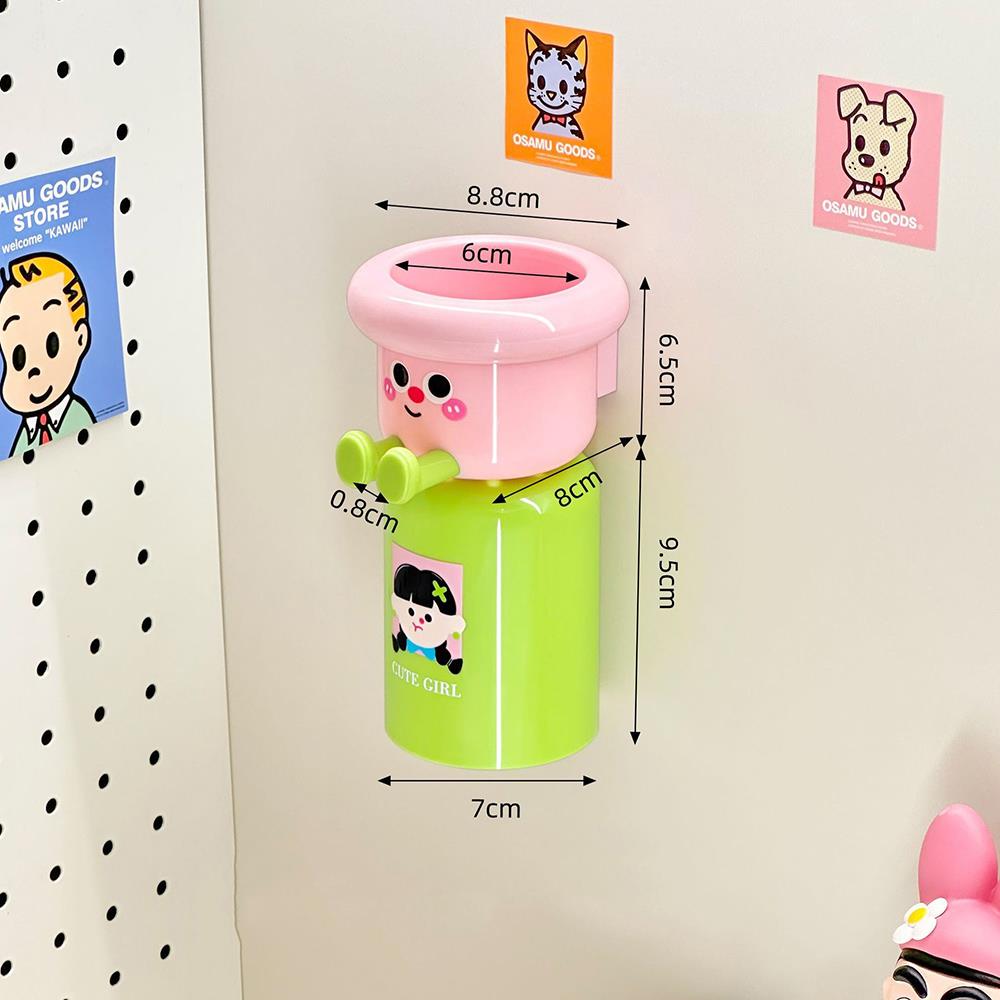 Cartoon Toothbrush Wall Mounted Toothbrush Holder Cup Magnetic Upside Down Mouthwash Cups Punch Free Storage Rack Organizer
