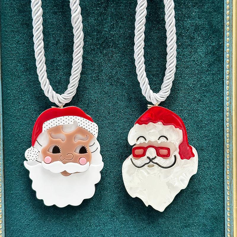 Santa Claus Necklace - Handmade Acrylic Pendant Cord, Personalized Christmas Sweater Chain