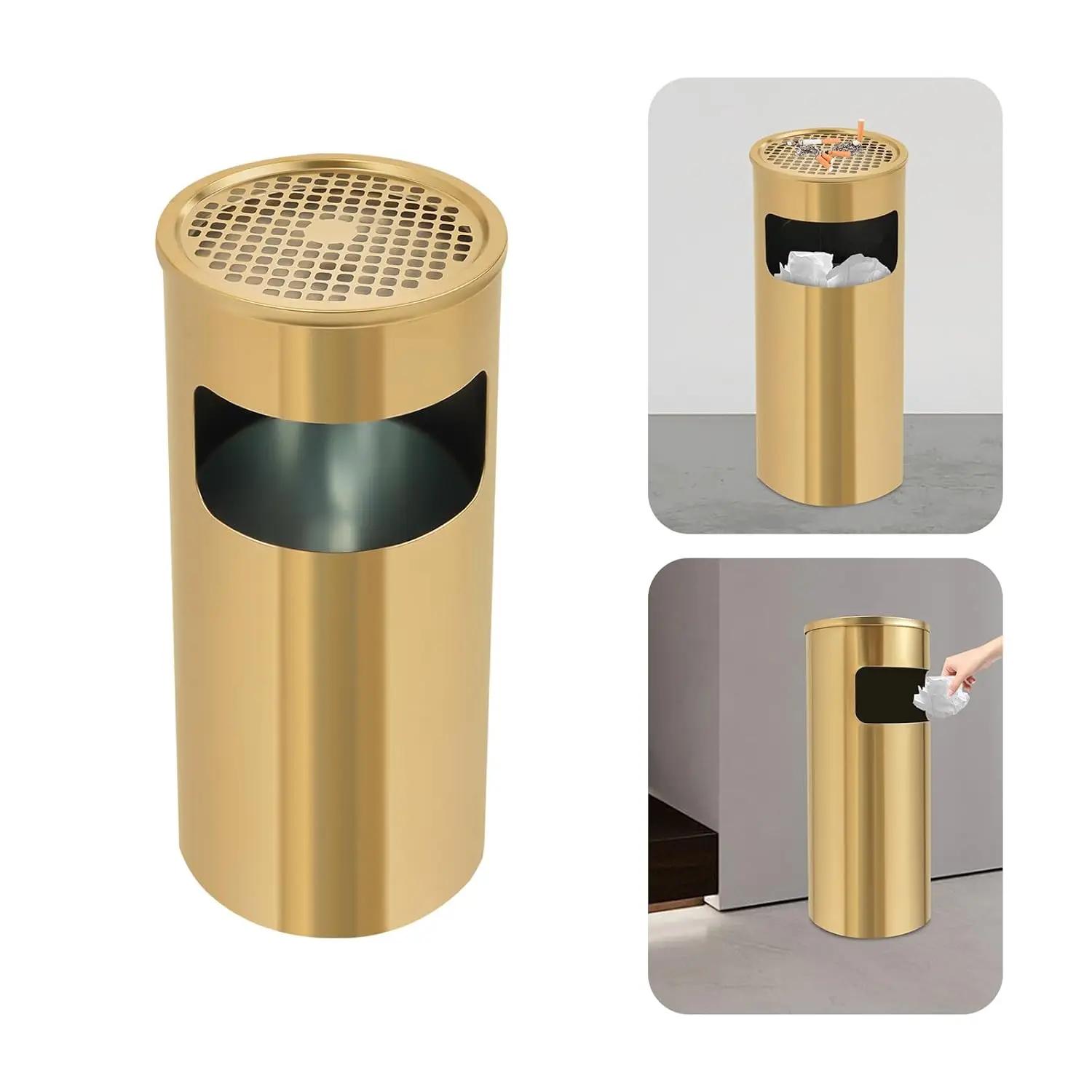 

3.3Gal Small Gold Trash Can with Swing lid Brass Bathroom Trash Can Bedroom Garbage Bin Stainless Steel Waste Bin w/ Inner Bin золотий