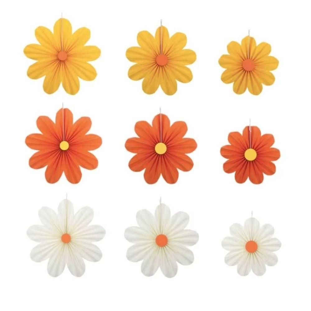 9Pcs/Set Hanging Ornaments Artificial Paper Flowers Decorative  Birthday Decor Supplies