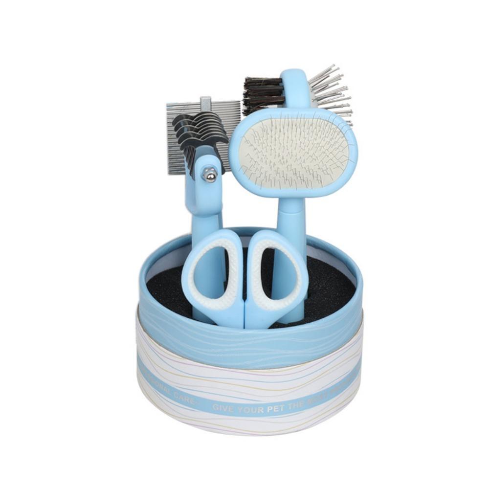 

5 шт./набор Удобная ручка Двусторонняя расческа с узлами Массаж Кусачки для ногтей для собаки кошки синий