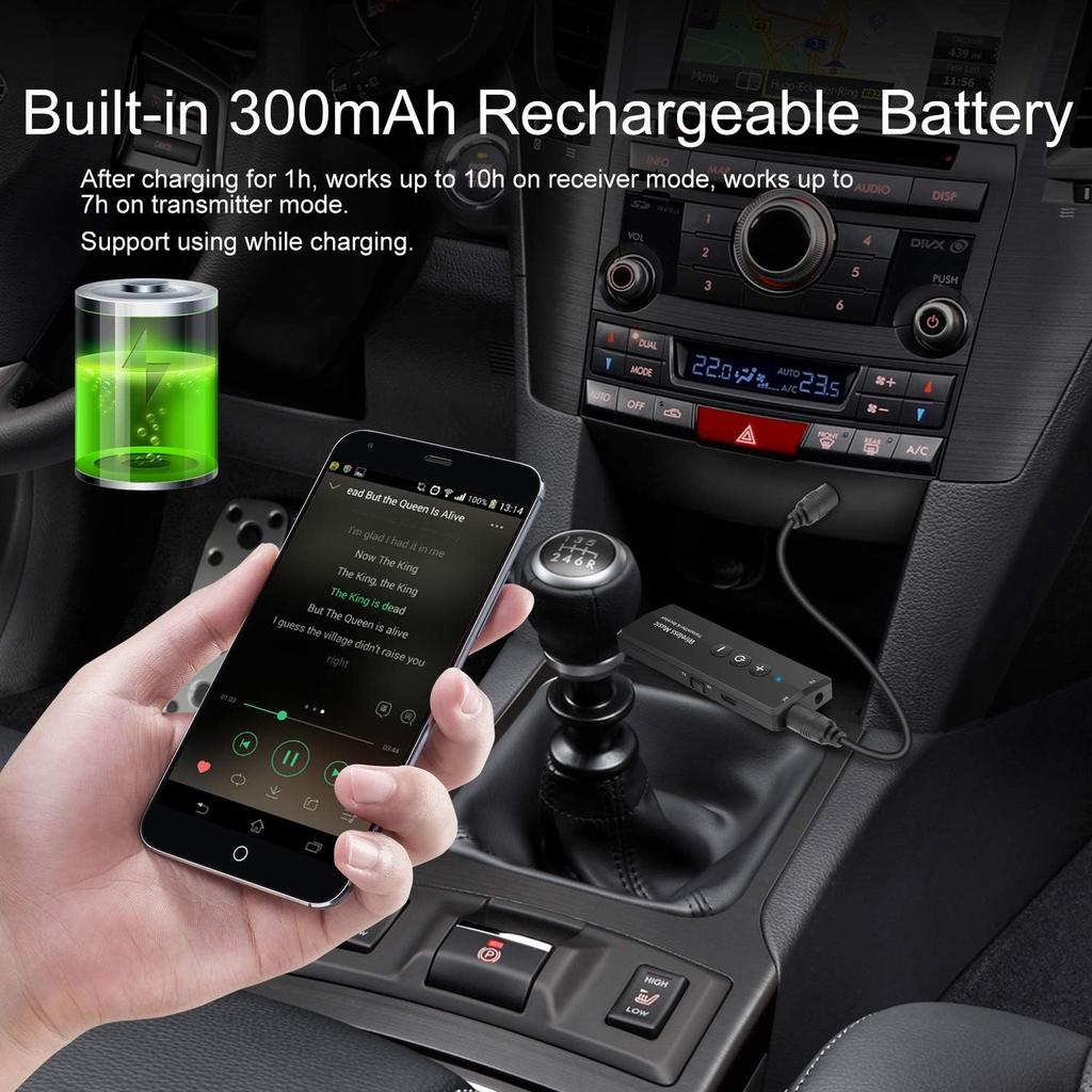 2026 Upgraded Bluetooth 5.3 Transmitter 3-in-1, Portable Wireless Rechargeable Transceiver Adapter for TV PC, Stereo Audio Receiver for Car Speaker