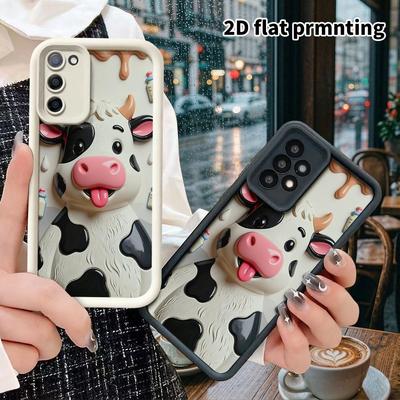 Phone Case: 2D Flat Samsung Galaxy A34 A35 M05 M06 S20 S22 S21 FE Plus 5G Tiered Protective Case, Cartoon Cow, Christmas and Halloween Gifts