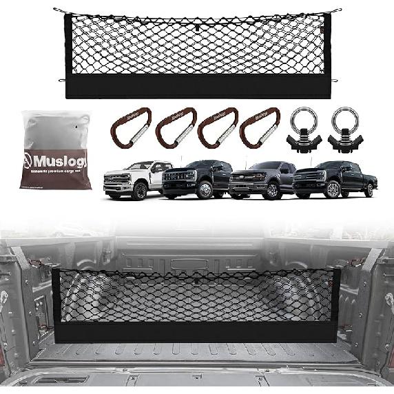 Muslogy Truck Bed Cargo Net Compatible With Honda Ridgeline 2017-2024 2025 Accessories Storage Organizer Pickup Truck Bed Envelope Style Cargo Net