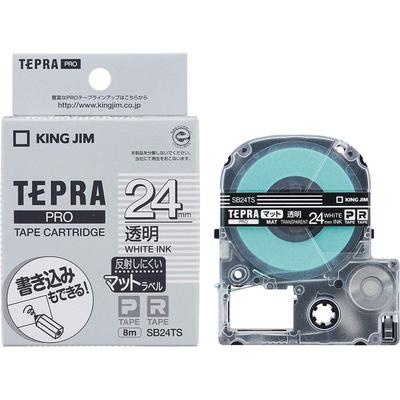 King Jim Tepra PRO Bandkassette, mattes Etikett, 24 mm Buchstaben, 8 m, SB24TS [Original], transparent/weiß