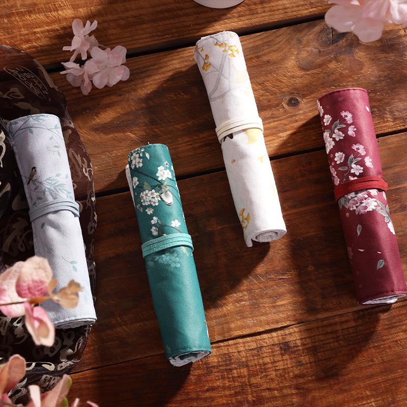 

Flower & Birds Ручка Карандаш Сумка Обертка Четыре Сезона Ретро Рулон Сумка для хранения Канцелярская Кисть