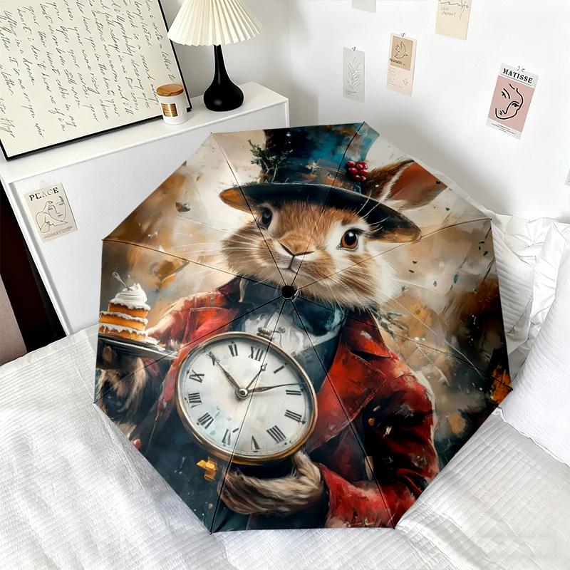 Rabbit Pocket Watch Folding Umbrella 8 Paraphenoid Bones Portable Sun Umbrella Gift Umbrella