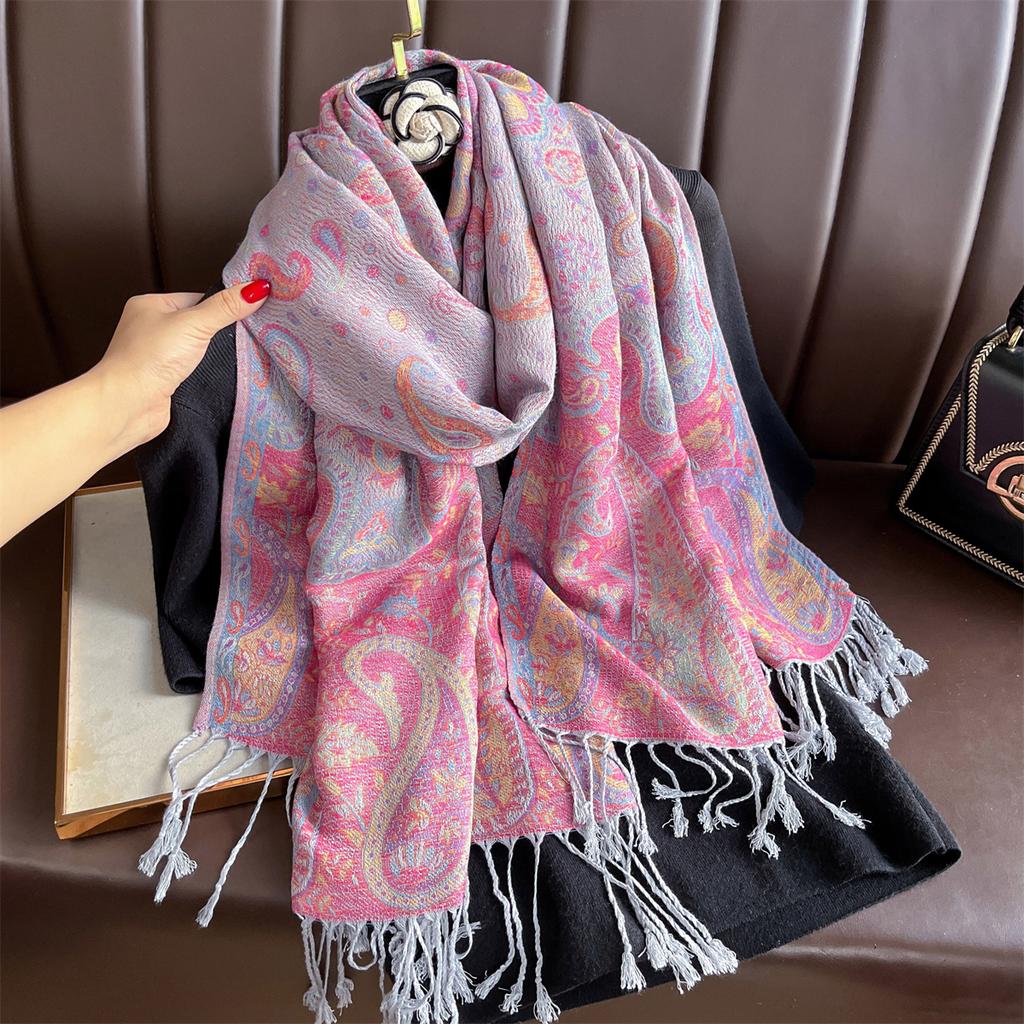 Winter Thick Warm Jacquard Scarf Outdoor Women Travel Retro Paisley Cashmere Tassel Shawl Neck Wrap Pashmina Muslim Hijab