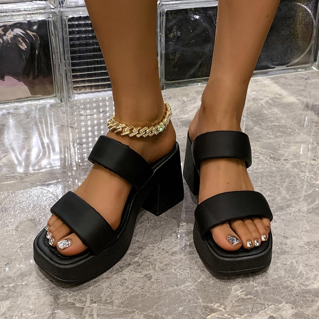 Thick-soled One-word Cool Slippers Women's Fashion Heightening Outer Wear Slippers Thick Heel Sandals Women