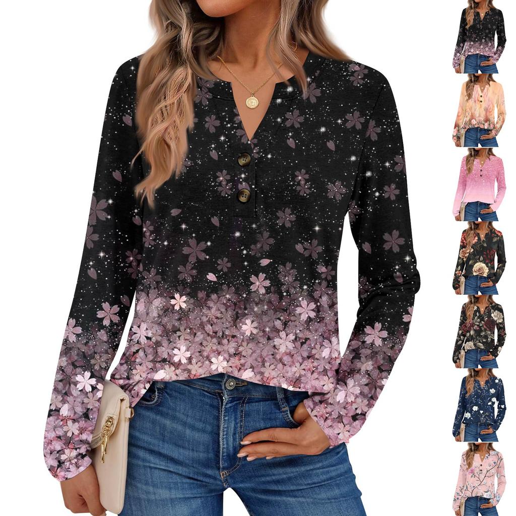 Women's Printed Long Sleeve Shirts Elegant Casual Tops Trendy Shirts Tops