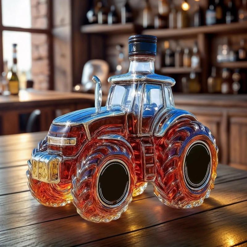 Novelty Farm Tractor Whiskey Decanter, Glass Liquor Bottle for Bar Decor & Gifting