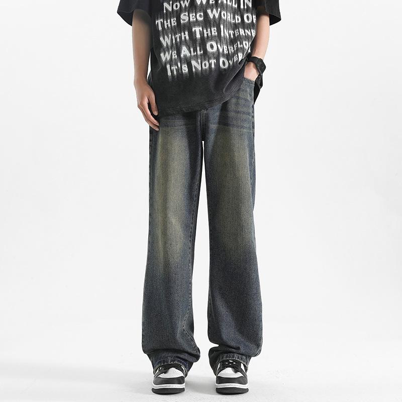 

Retro Hong Kong Style Loose Straight-Leg Micro-Flare Jeans - Unisex Casual Solid Color Floor-Length Pant for Spring XL