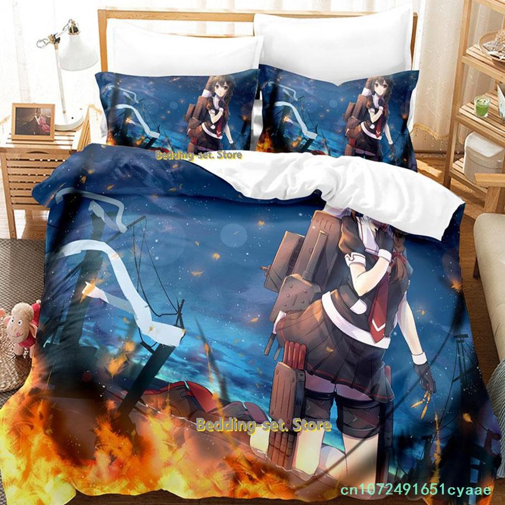 New Kantai Collection Bedding Set Cartoon Anime three-piece Set Adult Kid Bedroom Duvetcover Sets 3D Kawaii Girl Twin Set