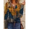Elegant, Casual, and Comfortable Style Painting-style Fabric Patchwork Element Printed Pattern Standard Size Women's Round Neck Zipper Long Sleeve Top