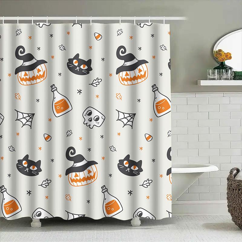 

1Pchalloween Bat Pumpkin Curtain Decorative Shower Curtain For Kids Baby Room Halloween Party Decor W60H190(CM)-1 Pcs