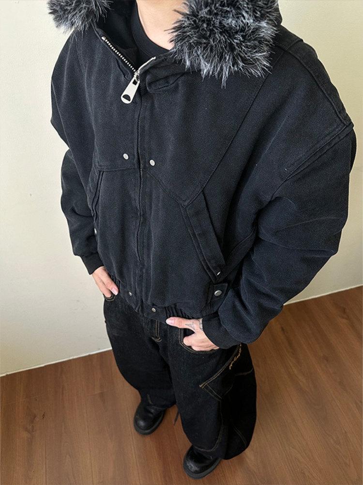 Madextreme Zuo Shan schwere Canvas-Jacke mit Fleecefutter und Pelzkragen-Kapuze