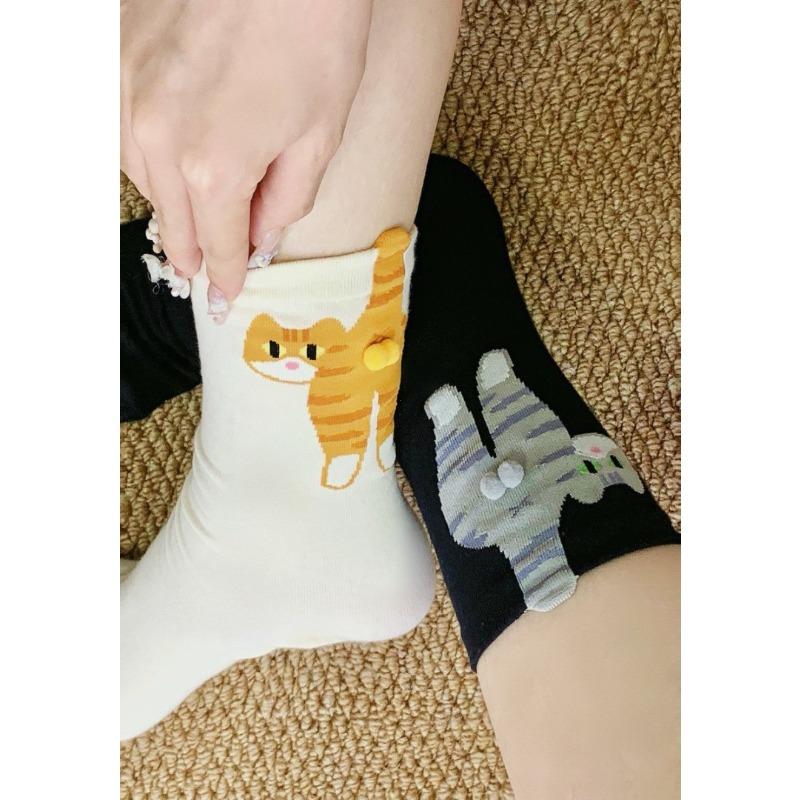 Cartoon Cute Cat Balls Cotton Socks Kawaii Lolita Knitting Socks Women Girls Middle Tube Sleep Sock Cat Print Floor Sock