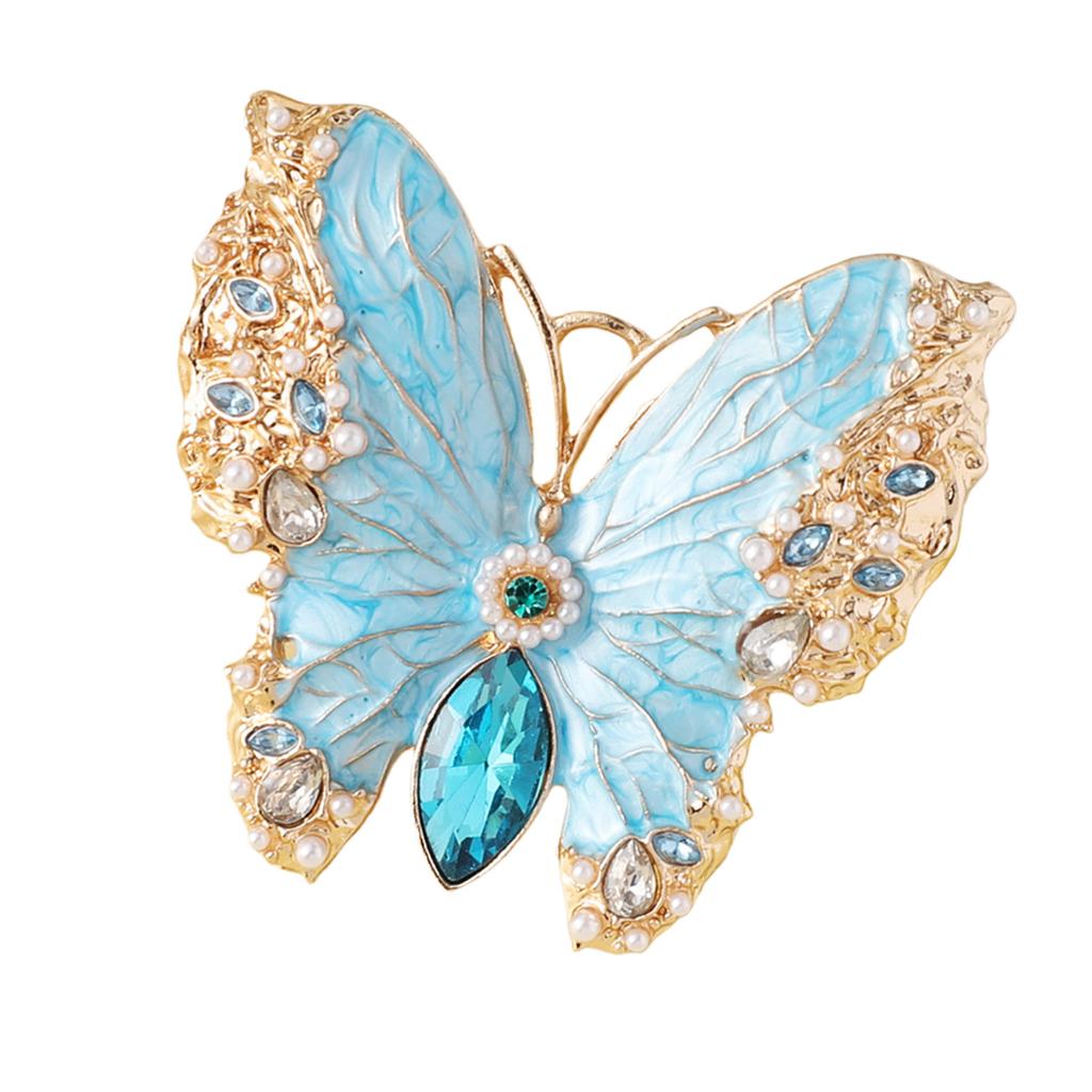 Fashionable Rhinestones Butterfly Enamel Pin Sturdy Alloy Accessory for Women Clothing Decoration and Gifts Giving
