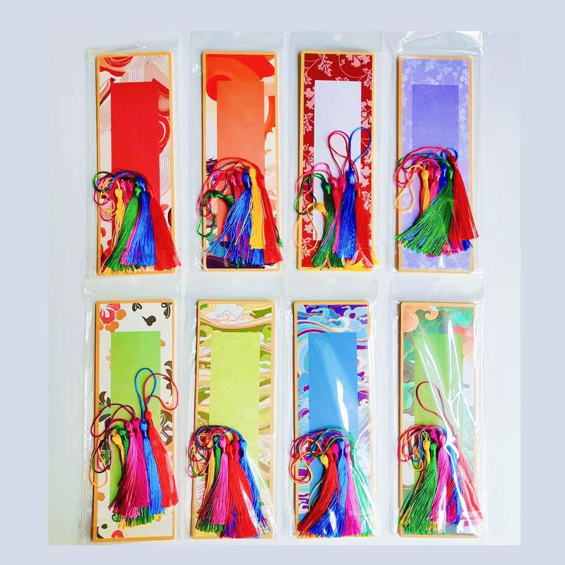 New Year Wish Card Bookmark with Gold Tassel and Calligraphy Stickers for Kindergarten Decoration