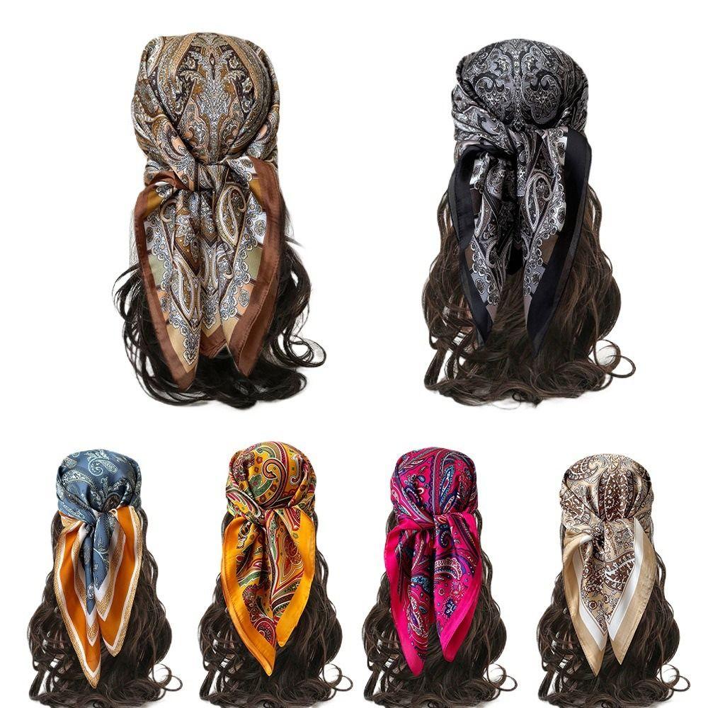 Luxury Print Imitation Silk Square Scarf Thin Hair Scarf Headband New Neck Tie Shawl Wraps  Women