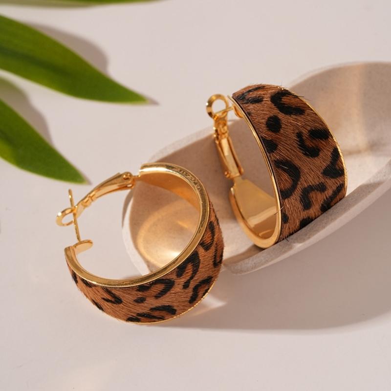 Oversized Retro Leopard Pattern Circular Earrings Artistic Geometric Ear Accessories Statement Jewelry Gift For Her
