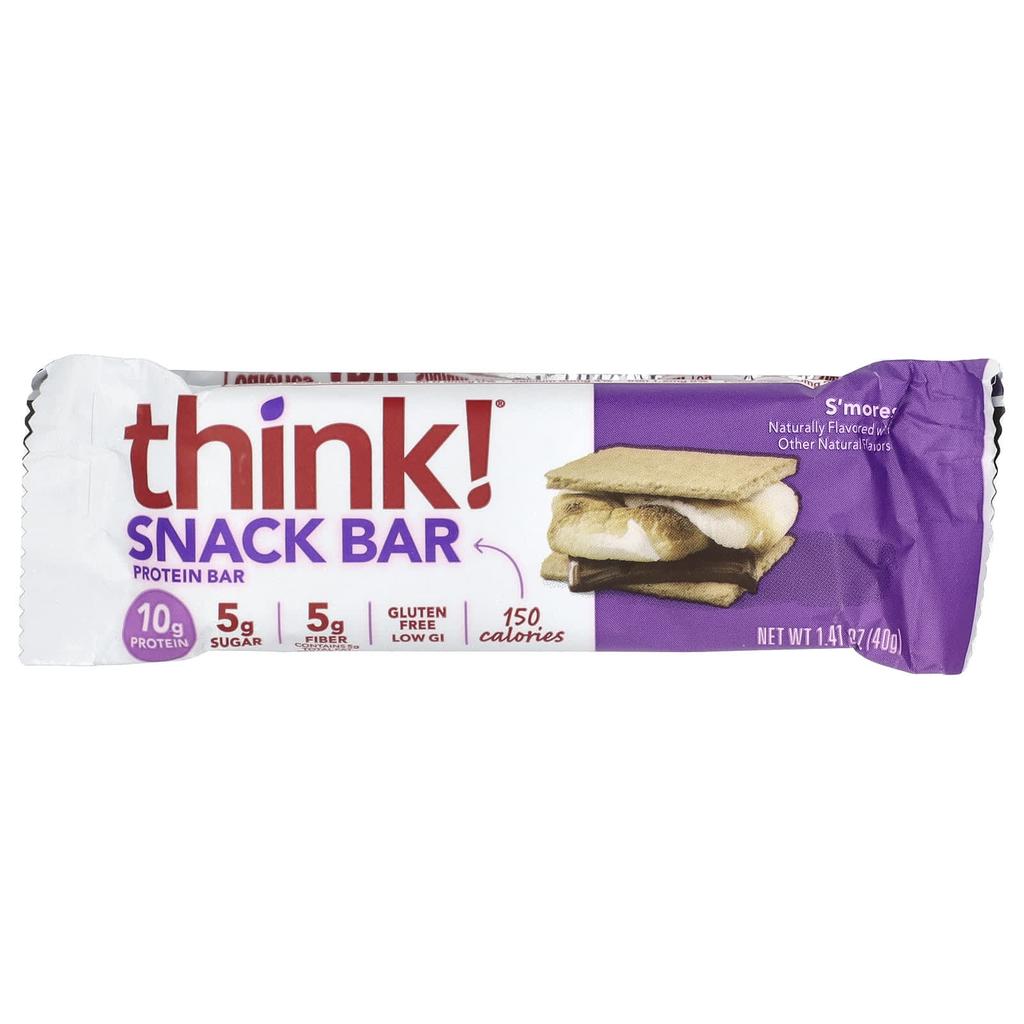 Think!, Snack Protein Bar, S'mores, 5 Bars, 40G (1.41Oz) Each