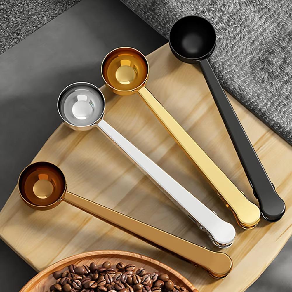 

Stainless Steel Coffee Scoop 2 In 1 Coffee Bean Spoon Durable Bag Sealing Clip Baking Tools Silver