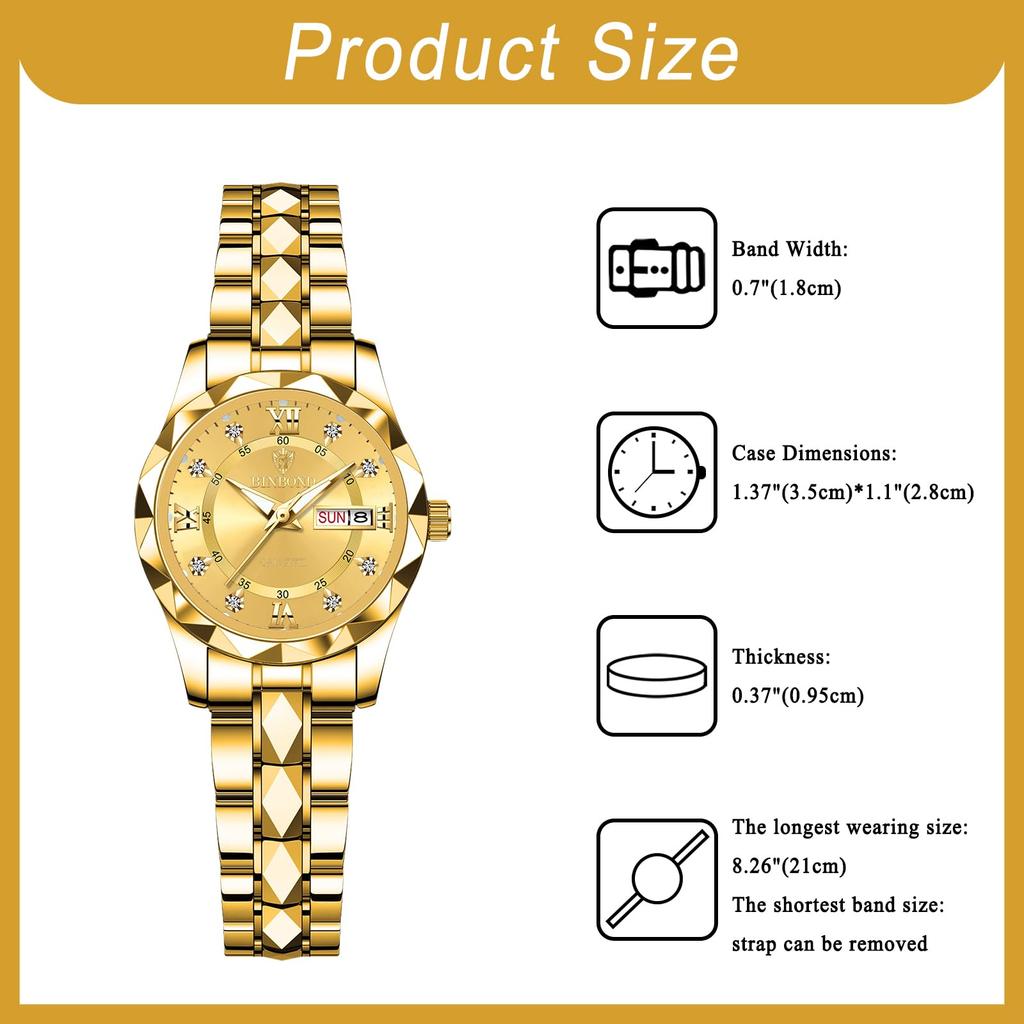Waterproof and Rainproof Wristwatch with Luminous Round Stainless Steel Calendar Gold and Gold Perfect for Business or Formal This Pair Watch Features