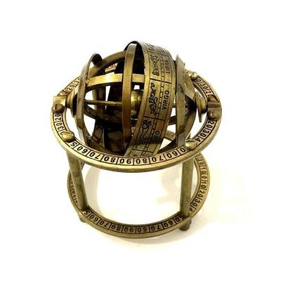 Antik Pirinç Oyulmuş Silahlı Küre Astrolabe Denizcilik Denizcilik Tahsil Küresi.