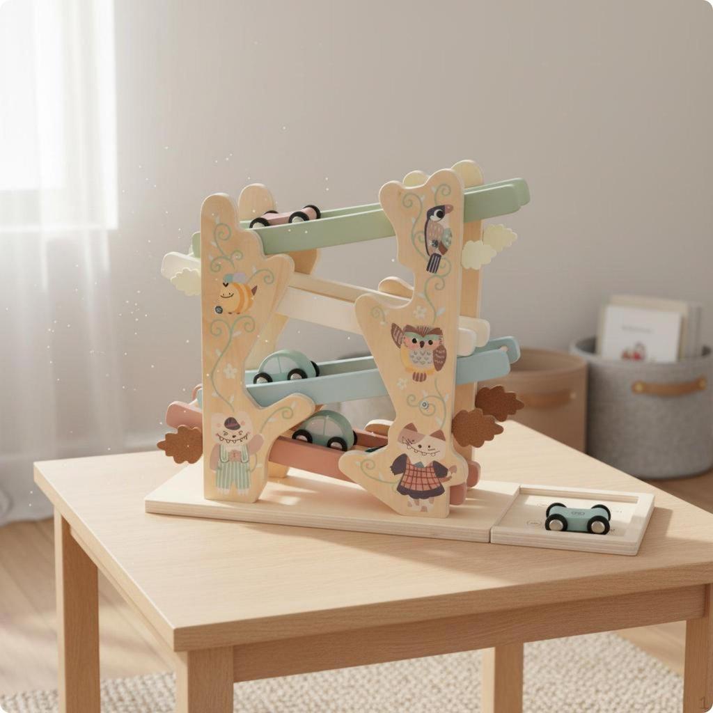 Car Slide Ramp MultiLayer Inertia Glide Set Educational Wooden Track for Young Children,