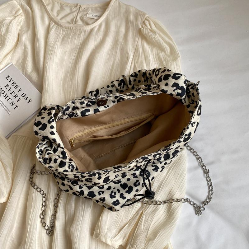 Leopard Print Tote Bag Drawstring Bucket Bag Shoulder Crossbody Bag Women's Underarm Bag