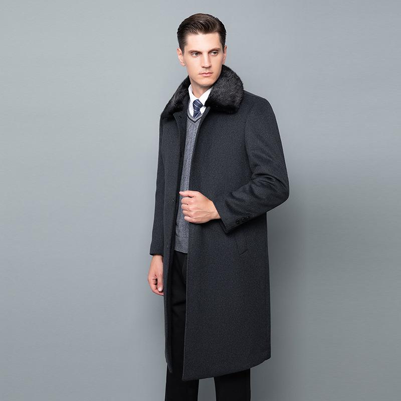 Winter cashmere coat men's medium-length thickened down liner warm coat middle-aged dad wool woolen top