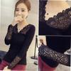 Women's Slim Fit V-Neck Lace Pullover: Long Sleeve, Korean Style, All-Match Shirt for Spring and Summer