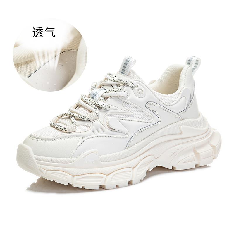 Suction Film Sole Leather Dad Shoes Women's 2025 Spring New Thick-soled Heightening Sports Shoes Women's Casual Versatile Shoes Children