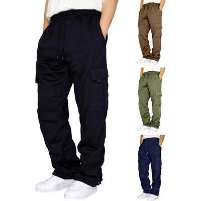 Men Cargo Pants Drawstring Elastic Waist Loose Multi Pockets Solid Color Soft Breathable Daily Sports Streetwear Hip Hop Long Work Trousers
