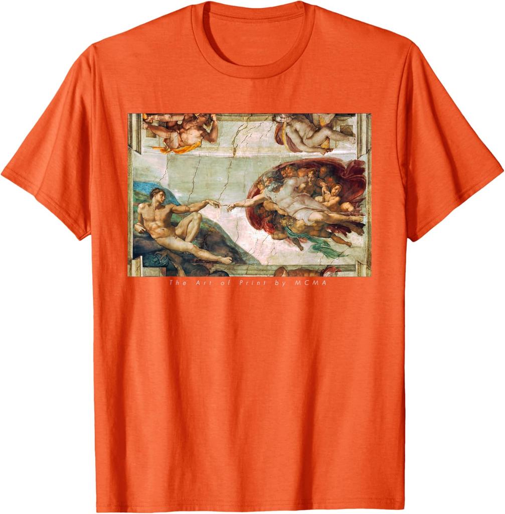 De Schepping van Adam Michelangelo Sixtijnse Kapel Grafisch T-shirt Casual Korte Mouw Katoenen T-shirt voor Mannen