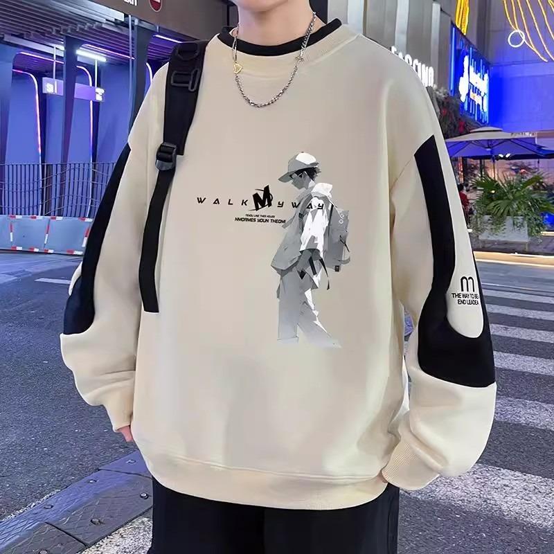 

Мужской теплый модный свитер большого размера из мягкой ткани высокого качества, свитер с круглым вырезом, свободная повседневная спортивная футболка с длинным рукавом, нижняя рубашка 8XL абрикосовый