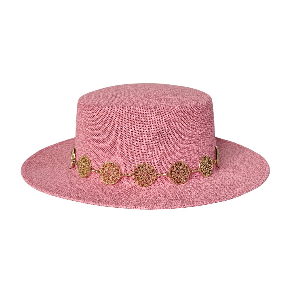 Metal Chain Beach Sun Straw Hats for Women UV Sun Protection Wide Brim Travel Party Hat Hollow Design Boater sombrero de paja