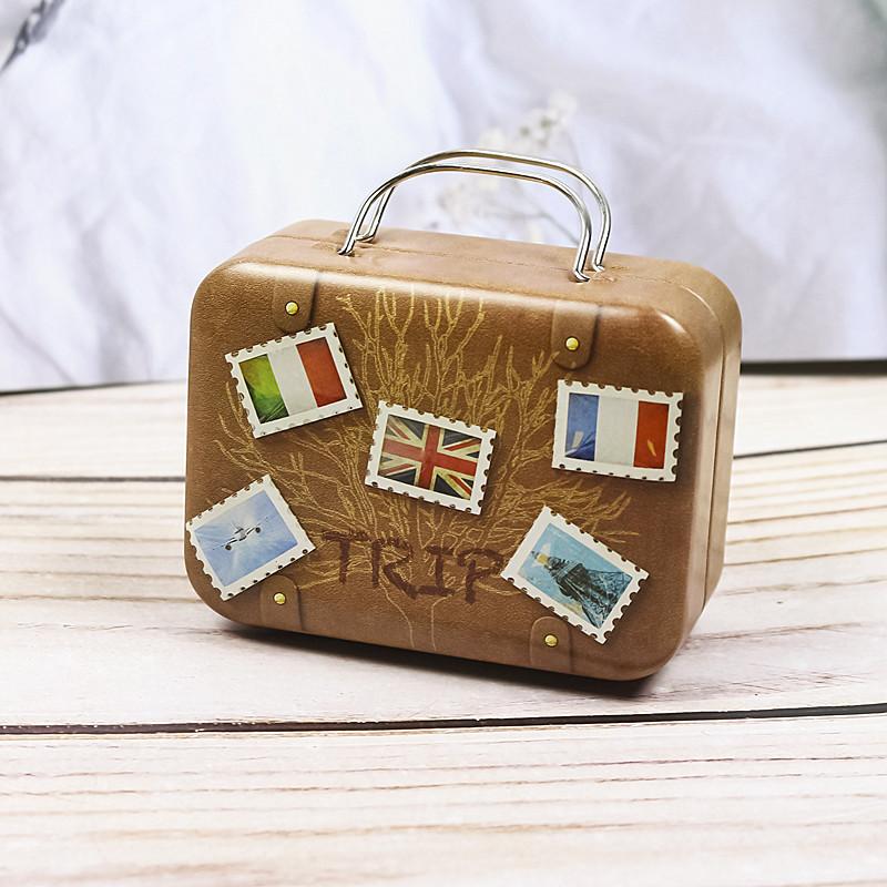 

1 шт. Мини-чемодан, коробки для конфет, маленькая жестяная подарочная коробка, прямоугольный контейнер для хранения монет с откидными крышками для путешествий, вечеринок, ср.