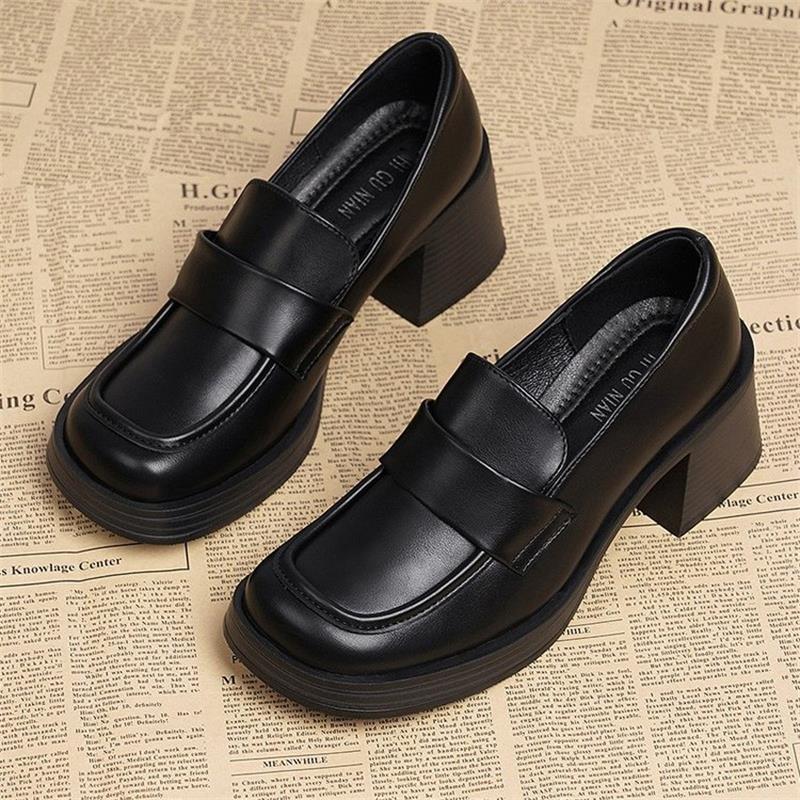 Fashion 2025 New Comfortable Waterproof Platform Casual Fashionable Women's Shoes Round Toe Cover Thick Heel High Heel Single Shoes