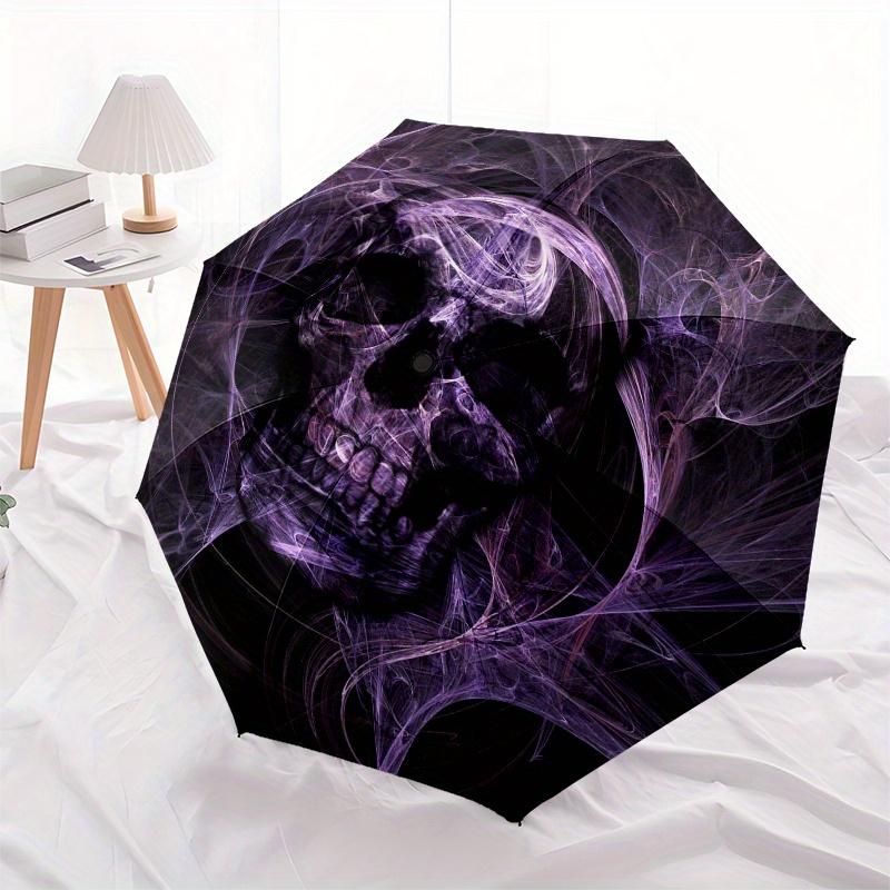 Purple Skull Fractal Art Print  Unique Wall Decor for Your Home or Office Umbrella, Portable 3 Fold Compact Umbrella for Men & Women,S288