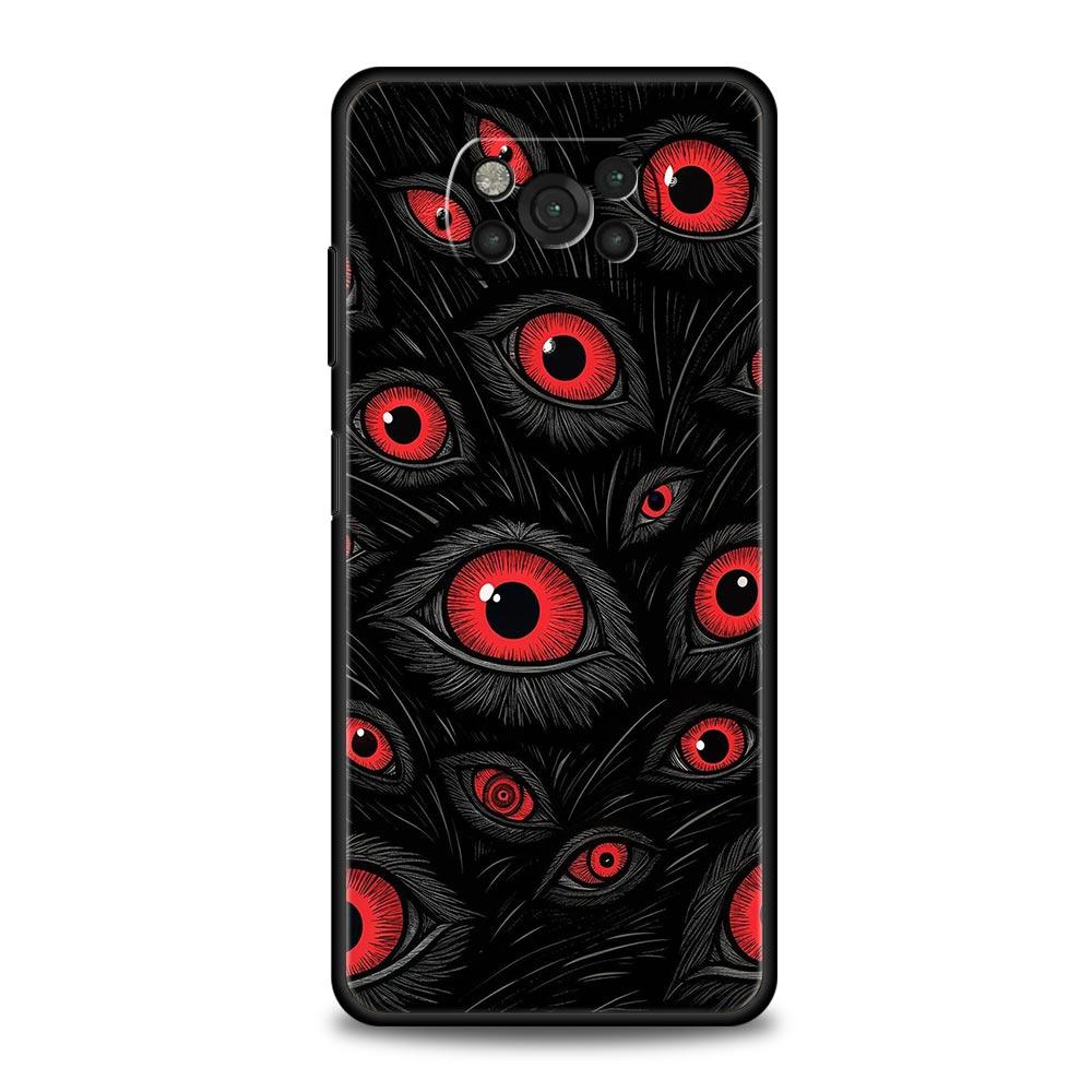 Spooky Scary Red Eye Phone Case Cover for Xiaomi Poco F7 Ultra F6 F5 F4 F3 X6 X5 X4 X3 NFC C51 C55 M4 GT 5G Soft TPU Shell Bags