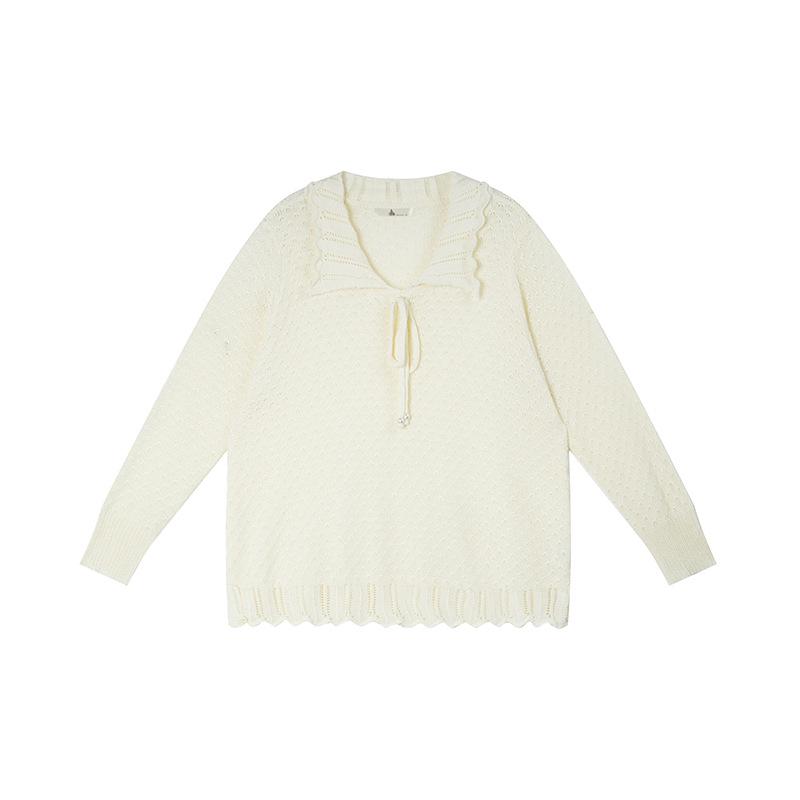 

Shuangtian Spring 2026 Plus Size Women s Lapel Tie-Up Long Sleeve Knitwear 3XL