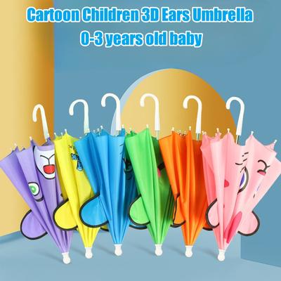 Kreativer Mini-Kinder-Regenschirm mit langem Griff, süßer Cartoon-Regenschirm, 1–3 Jahre alt, Ohren-Regenschirm, Requisiten, Mini-Tanzspielzeug-Regenschirm