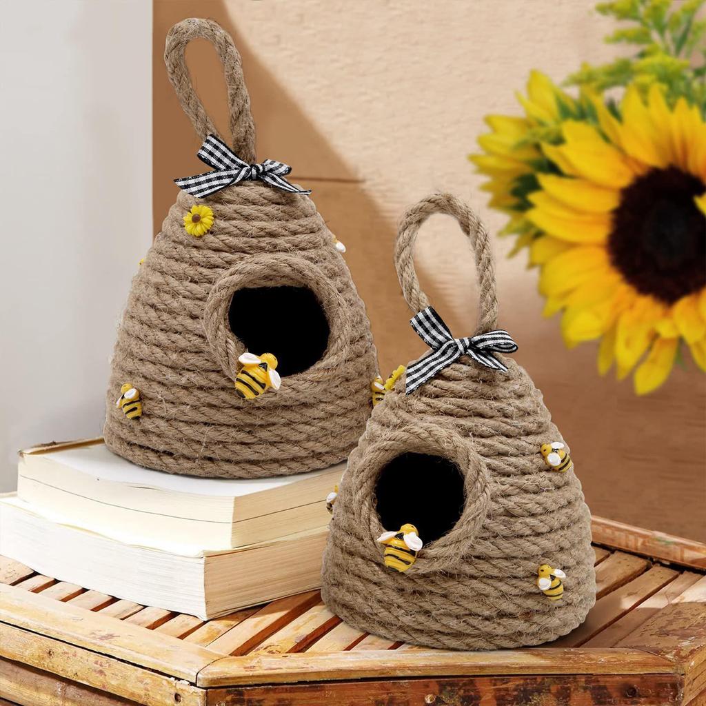 Handmade Beehive Ornaments  Beehive Decor Jute Hanging Bee Tiered Tray Decor Cute Handmade Honeycomb Decoration Party Ornament