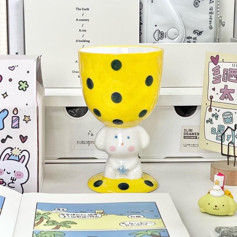 High-value Hand-painted Polka Dot Puppy Goblet Girl Cute Ice Cream Cup Couple Ceramic Mug Birthday Gift