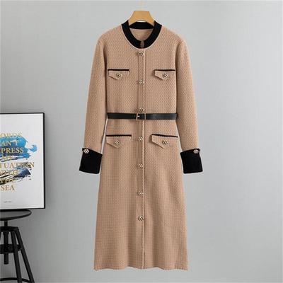 Primavera Nuevo Falda A-Line para Mujer Moda Temperamento Cárdigan de Punto Vestido Midi