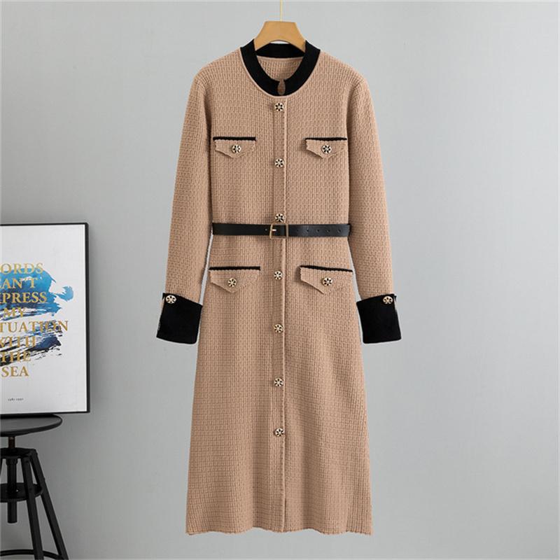 

Spring New Women s A-Line Skirt Fashionable Temperament Knitted Cardigan Mid Length Dress One Size хакі