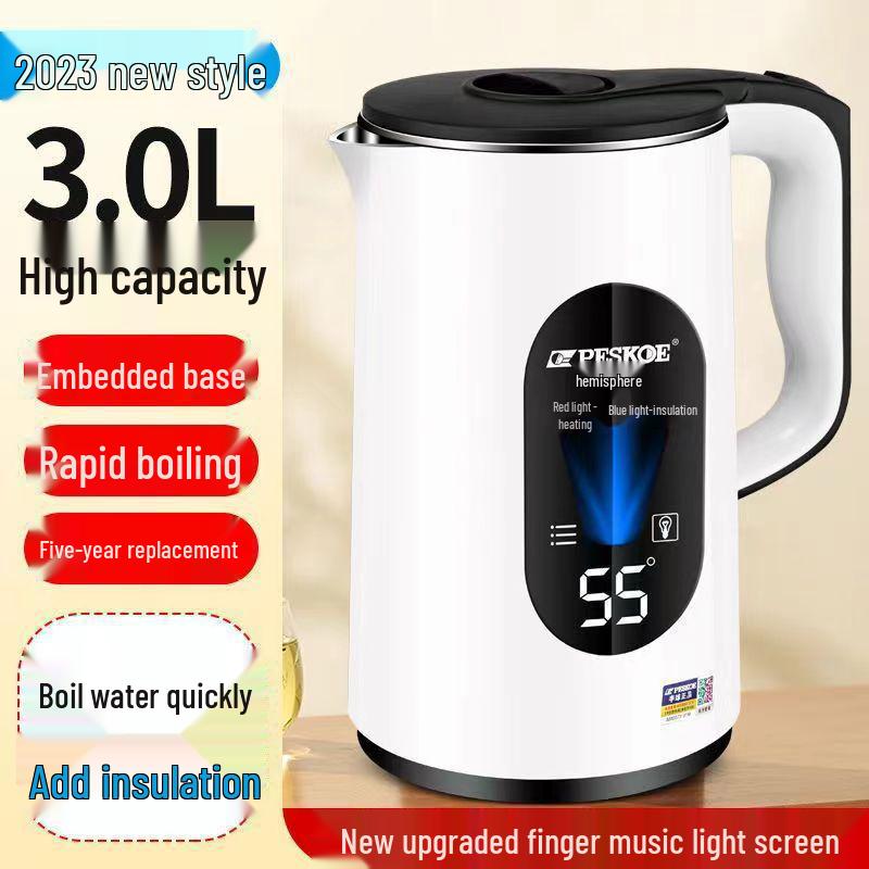 

Hemisphere 3.0L Electric Kettle with Heat Preservation, Anti-Scalding, Fast Boiling, Auto Shut-Off, Large Capacity for Dorms and Homes. 60-6000